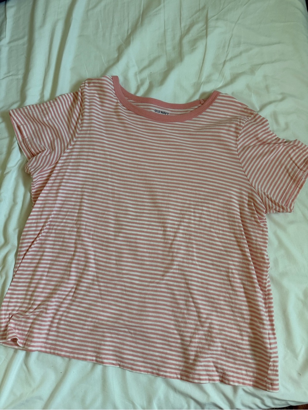 Old Navy Pink and White Striped Short Sleeve Tee